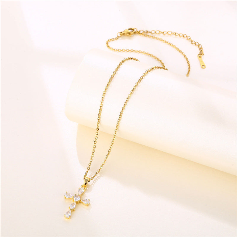 Wholesale Stainless Steel Cross Zircon Necklace